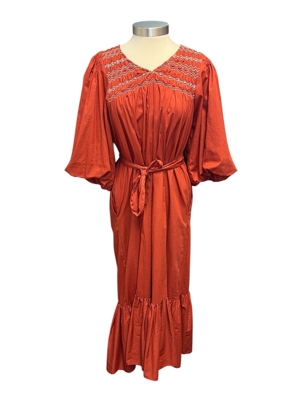 Sea Smocked Puff Sleeve Self Tie Tiered Maxi Dress
